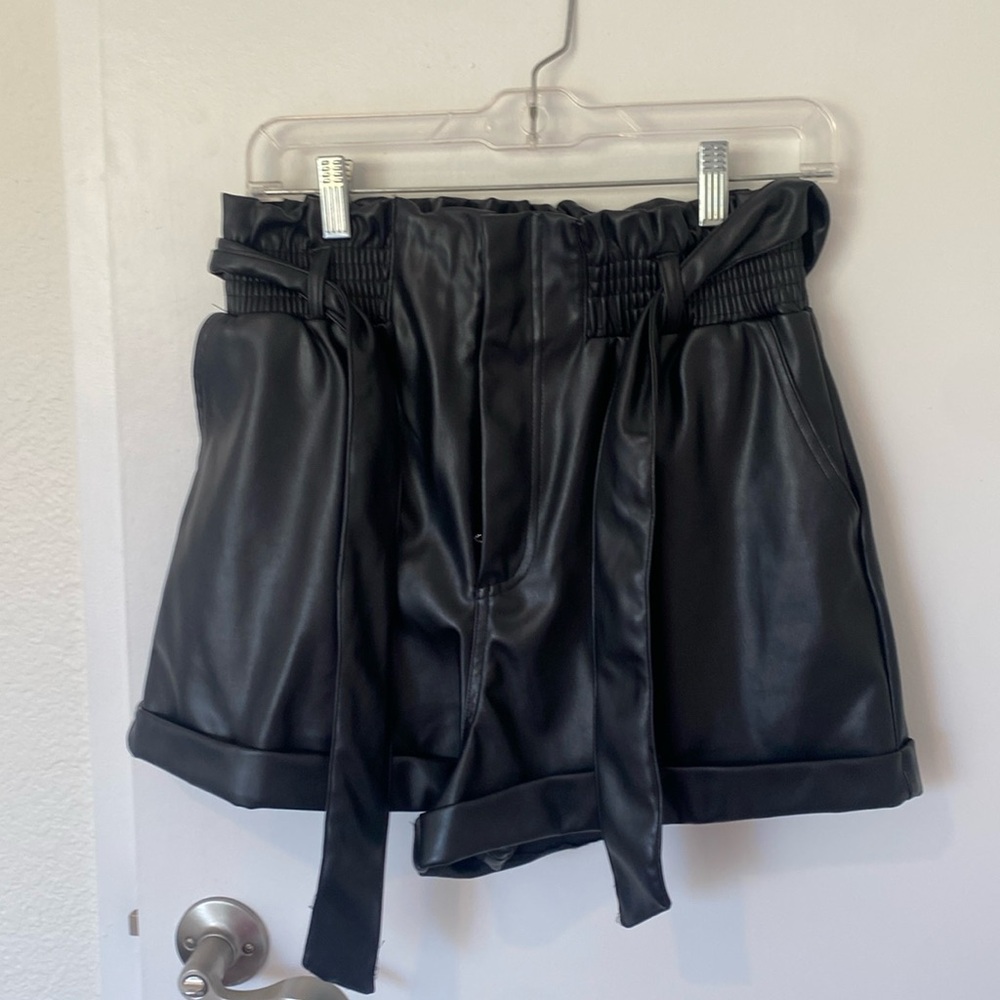 superdown Black Faux Leather Shorts